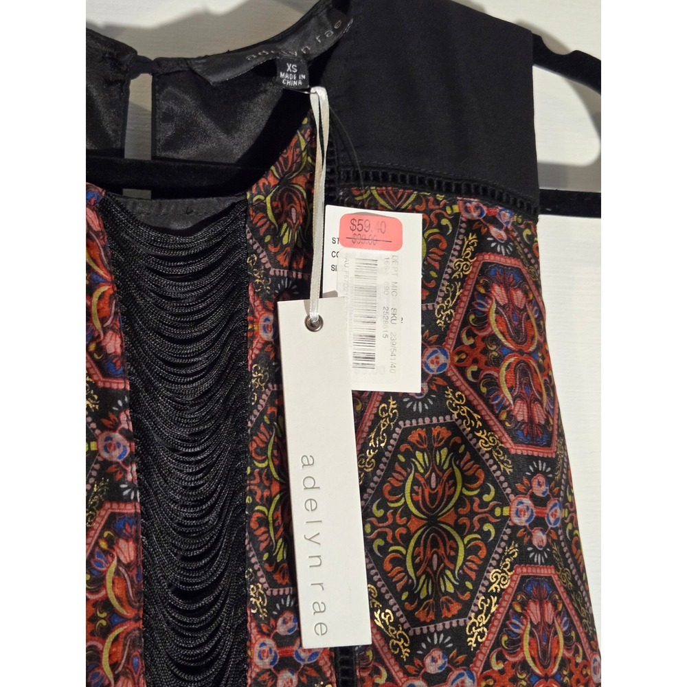 Adelyn Rae BlackGold Metallic Medallion Fringe Mini Dress XS NWT Boho Sleeveless - Picture 5 of 6